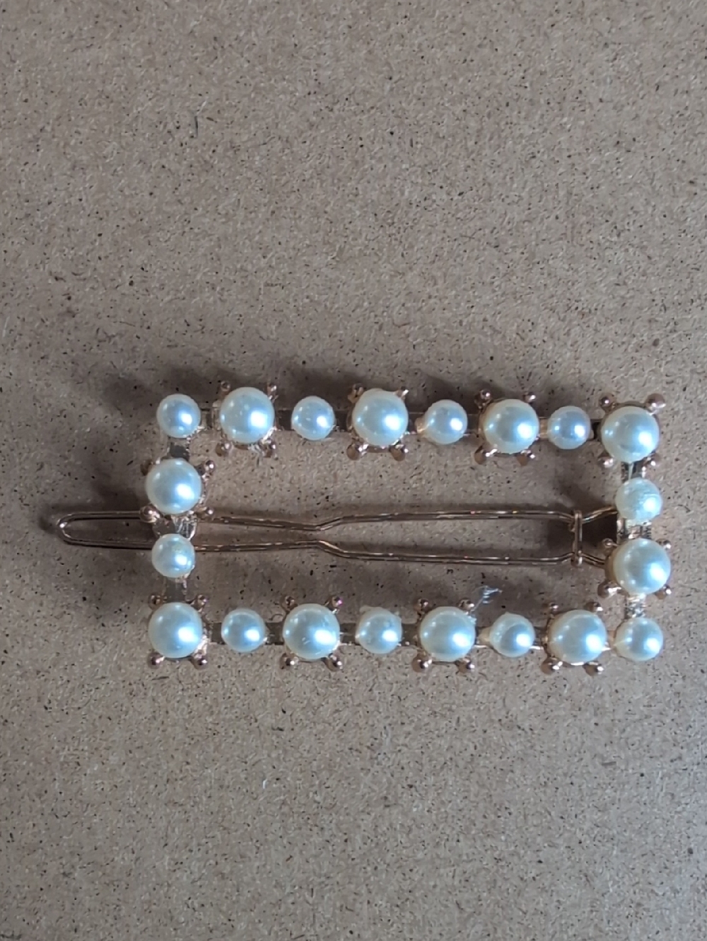 Pearl Accent Rectangular Hair Clip - White Pearls